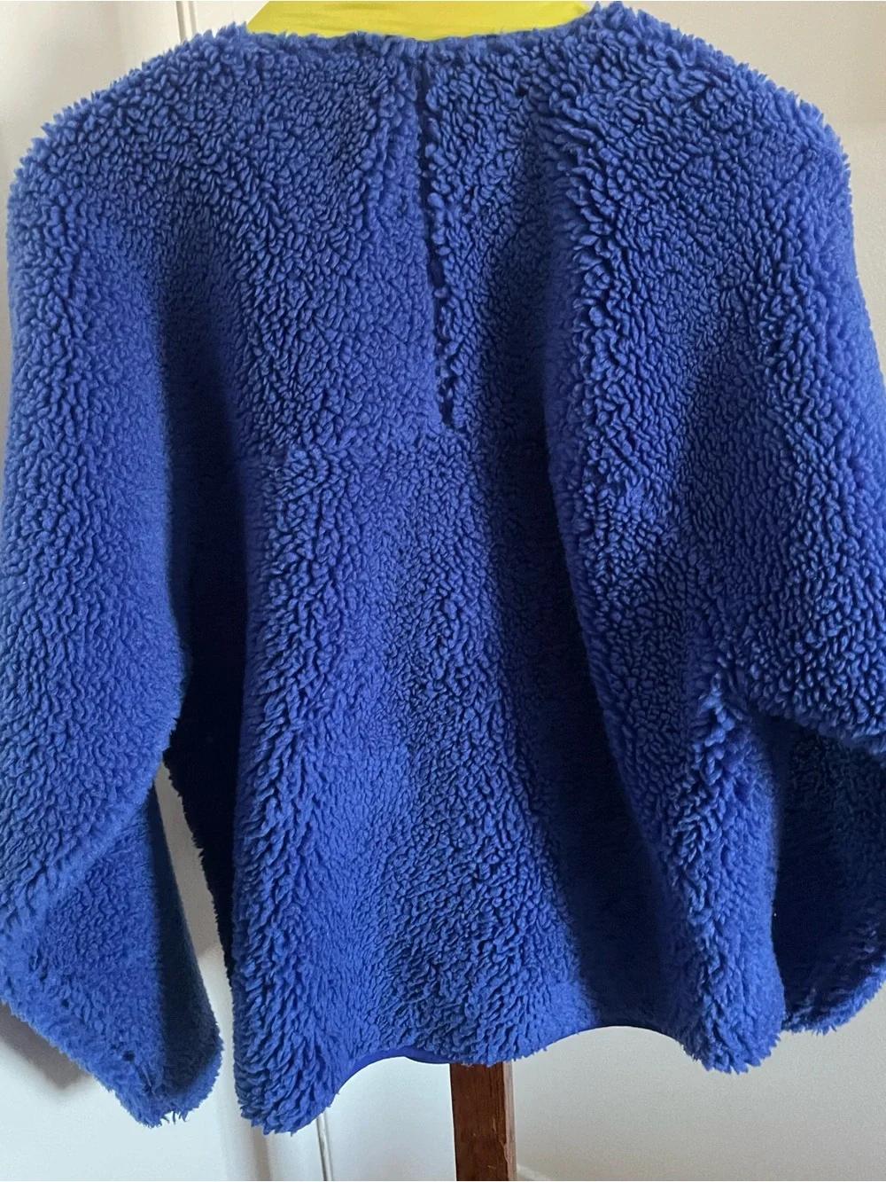 Tory Sport Blue Sherpa Puffer Jacket with Yellow Accents